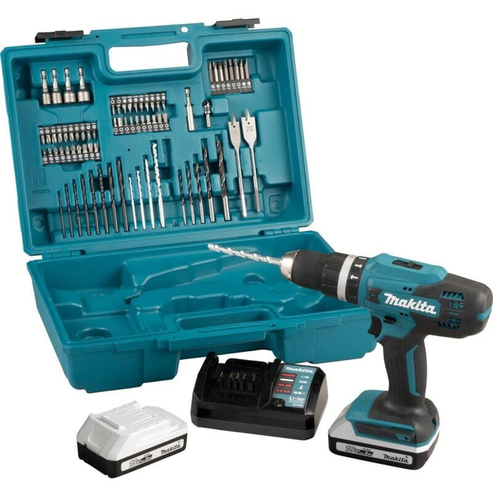 18V 42 Nm Schlagbohrmaschine MAKITA 2 batt.BL1820G + Ladegerät + 74 Teile - HP488DAEX1