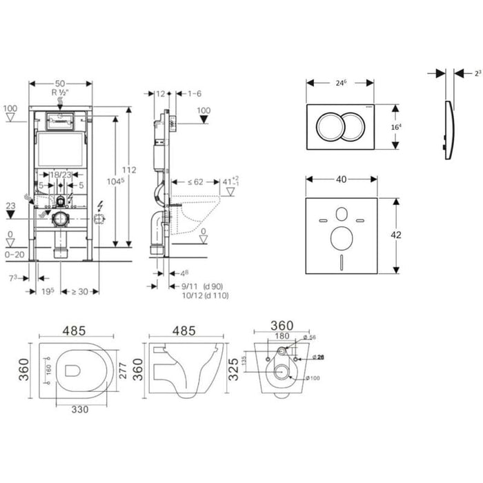 Geberit Duofix - Set Vorwandelement, Gaia-WC mit Softclose-Sitz und Delta01-Betätigungsplatte, Alpinweiß SANI11CA3120