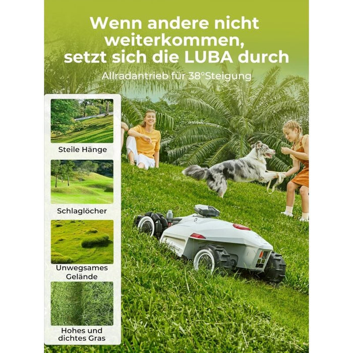 Mammotion LUBA 2 AWD 3000 Rasenmäher Roboter (2024 Version), Mähroboter ohne Begrenzungskabel für Rasenflächen bis 3000 m², 3D Vision+RTK Fusion-Mapping, 80% Steigung, Schnitthöhe 25-70mm