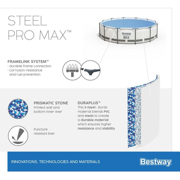 Bestway Steel Pro Max Röhren-Aufstellbecken 305x100 cm mit Leiter 76x119x163 cm Kartuschenfilter 1.249 L/H